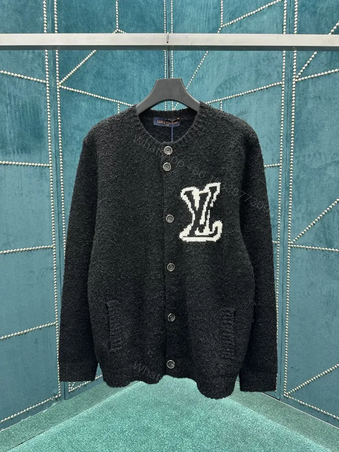 View 1 of Cozy Textured Cardigan: Black Knit with Logo Accent + Everyday Luxury Cardigan