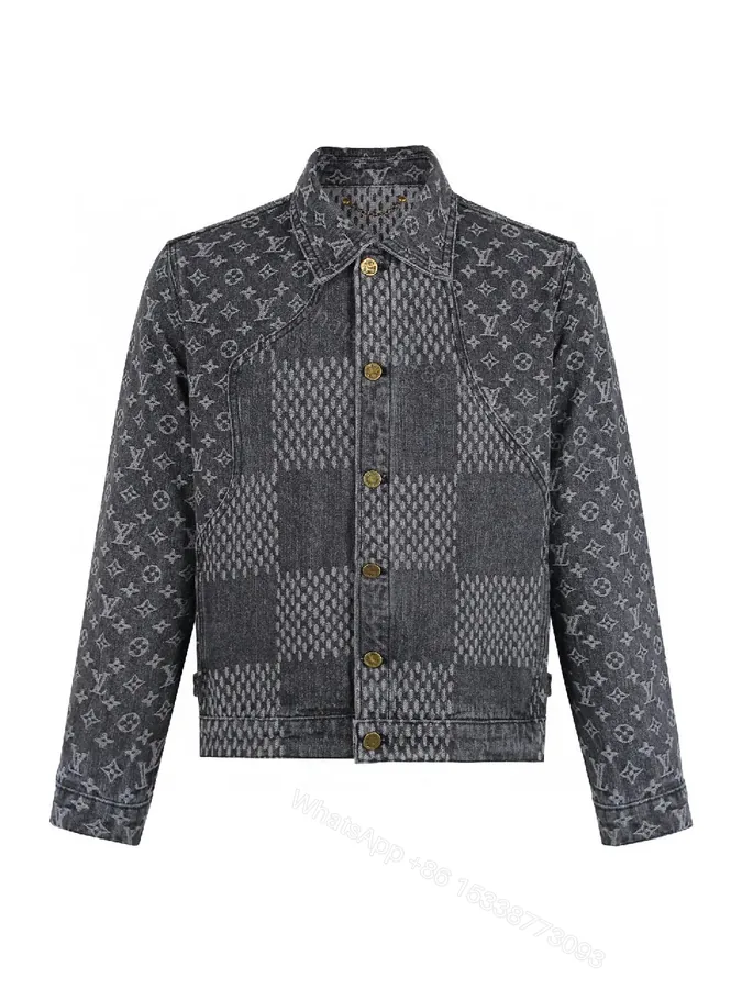 View 1 of Monogram Patchwork Denim Jacket: Modern Texture & Signature Detail