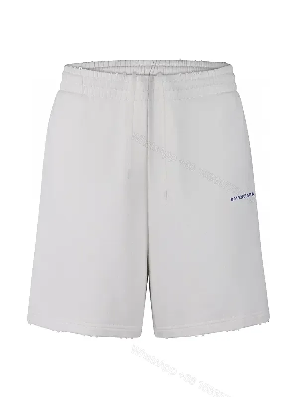 View 1 of White Cotton Shorts, Relaxed, Drawstring Waist, Balenciaga Logo Short