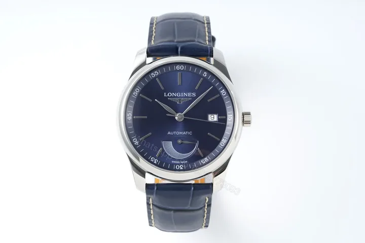 View 1 of Longines Master Collection Automatic Watch with Blue Dial and Leather Strap