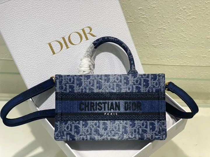 View 1 of Compact Denim-Inspired Crossbody with Dior Pattern and Straps