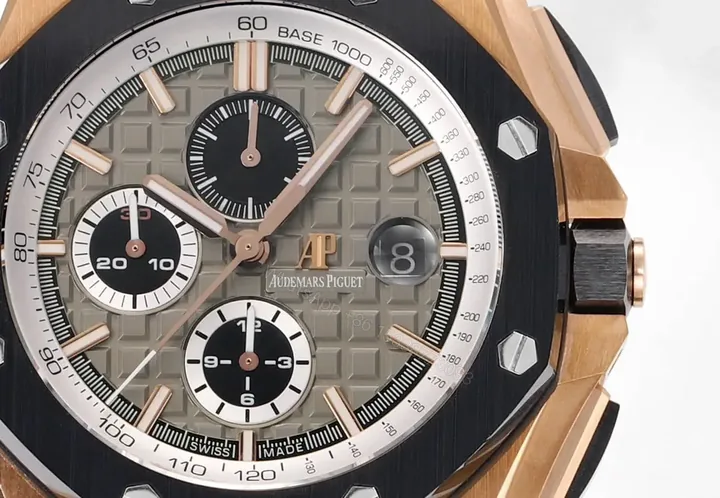 View 1 of JF Factory Audemars Piguet Royal Oak Offshore Chronograph Watch – Rose Gold with Black Rubber Strap, Grey Dial