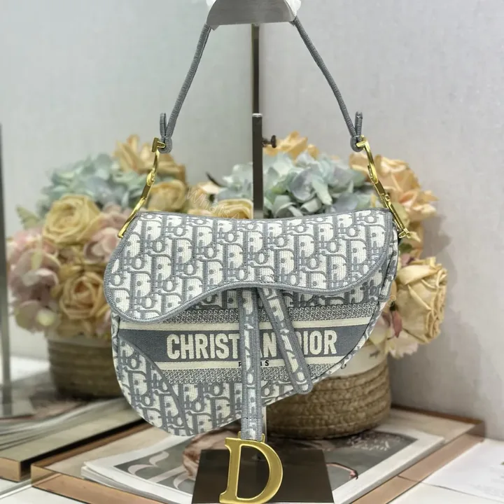 View 1 of Christian Dior Saddle Bag in grey Oblique embroidered