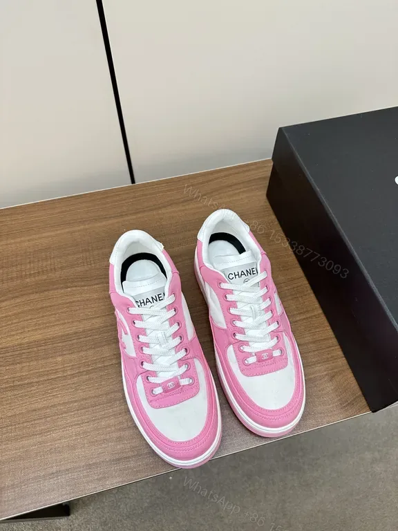 View 1 of Pink & White Chanel-Inspired Low-Top Sneakers - Luxe Everyday Style