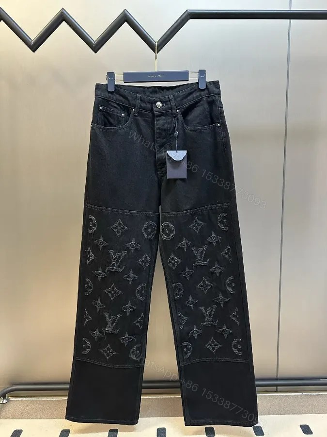 View 1 of Dark Denim with Monogram Embroidery: Modern Luxe Jeans