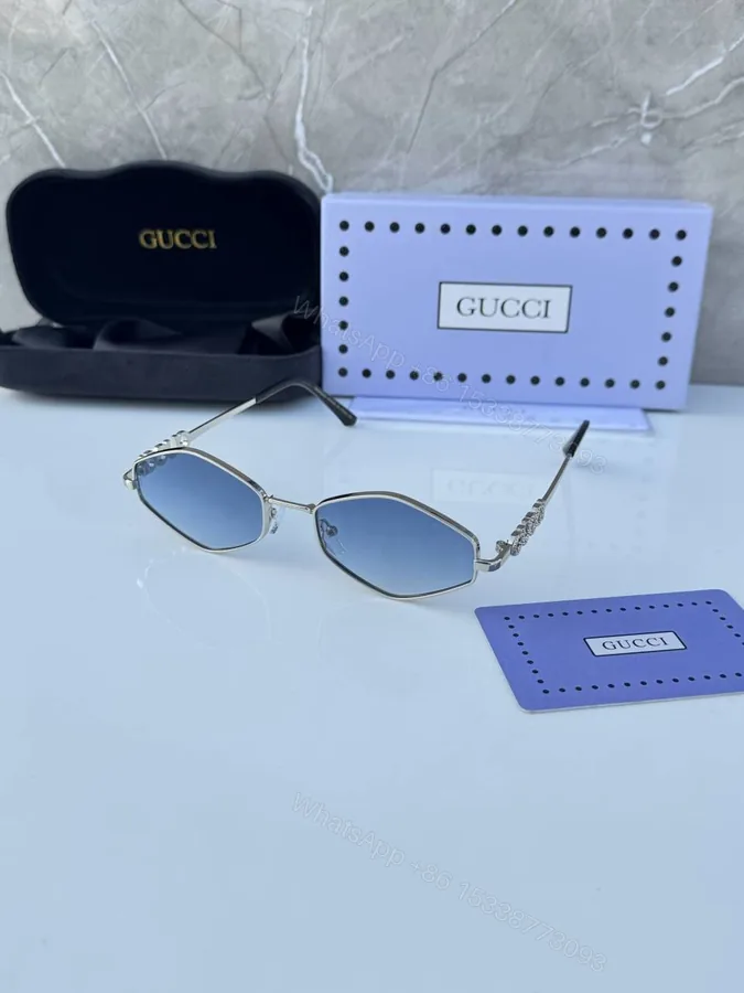 View 1 of First Copy Gucci 1434 Silver Blue Luxury Designer Sunglasses Premium UV Protection Eyewear