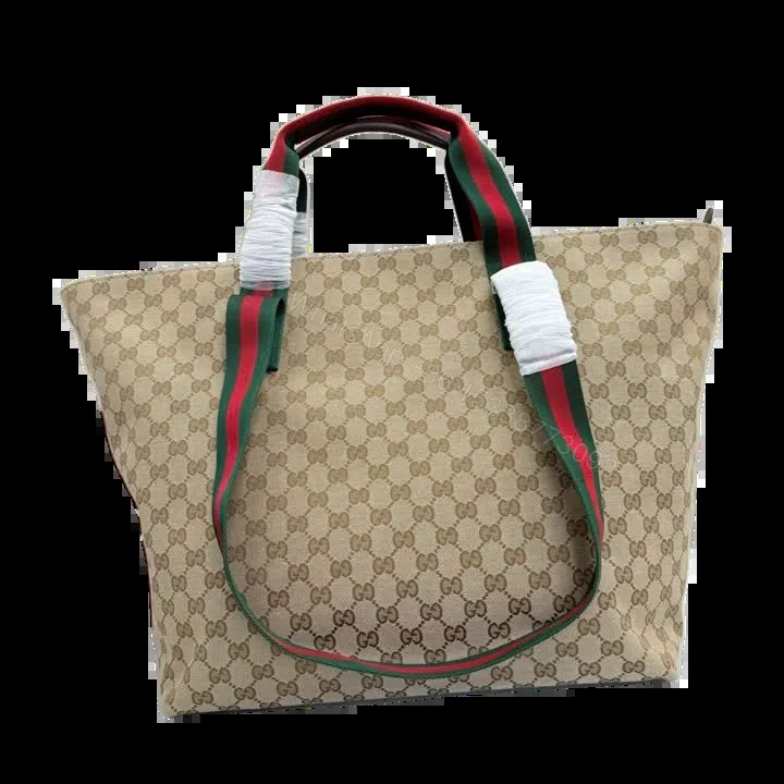 View 1 of Gucci GG Tote Bag in Sand and Dark Brown