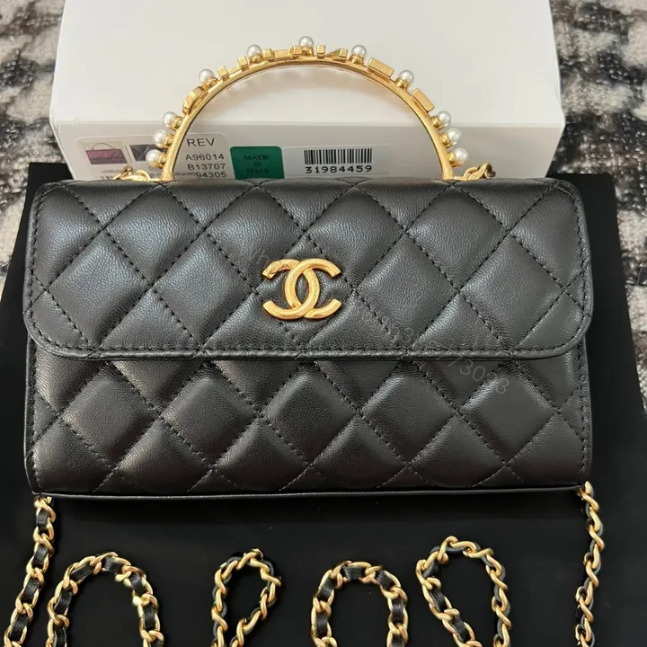 View 1 of Chanel Woc Black Handbags Pearl Handle Plated Lock Gold 19cm