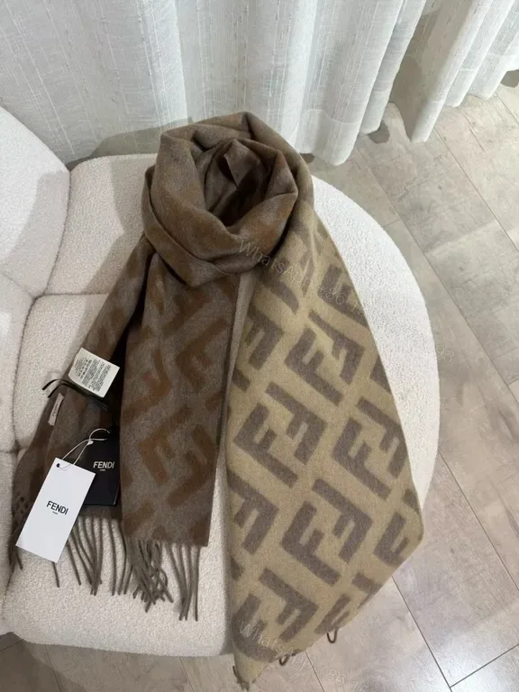 View 1 of Fendi Monogram Scarf: Lux Knit, Fringed Heritage Wrap
