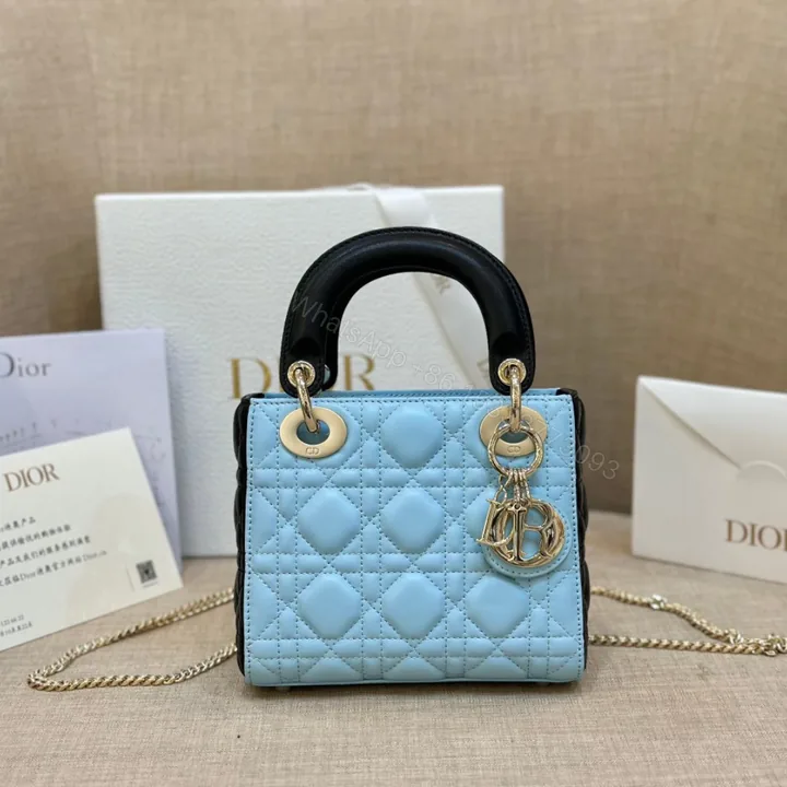 View 1 of Dior Lady Mini Handbag for Women Ice Blue Super Quality Cowhide 18cm