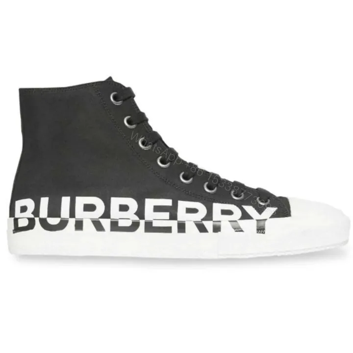 View 1 of BURBERRY LOGO PRINT GABARDINE HIGH-TOP SNEAKERS – BBR31