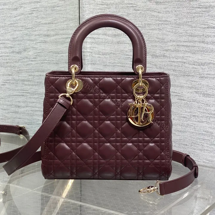 View 1 of DIOR MEDIUM LADY BAG 24 IN BURGUNDY GOLD HARDWARE