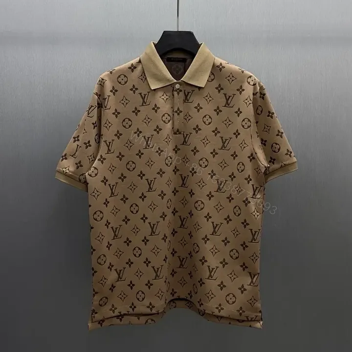 View 1 of Beige Polo: LV Monogram Knit, Classic Comfort Polo Shirt