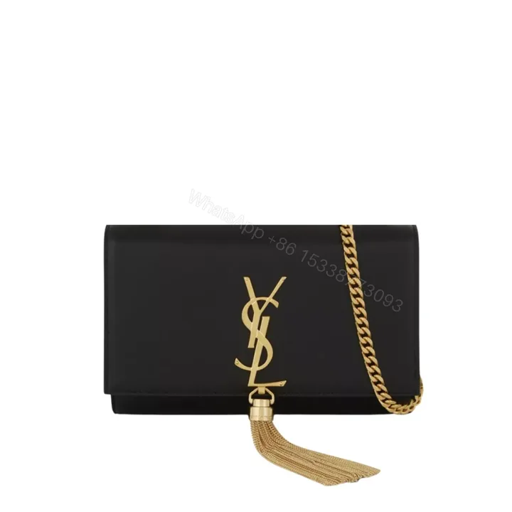 View 1 of Saint Laurent Kate Medium Chain Bag With Tassel In Grain De Poudre Black 24Cm 354119BOW0J1000