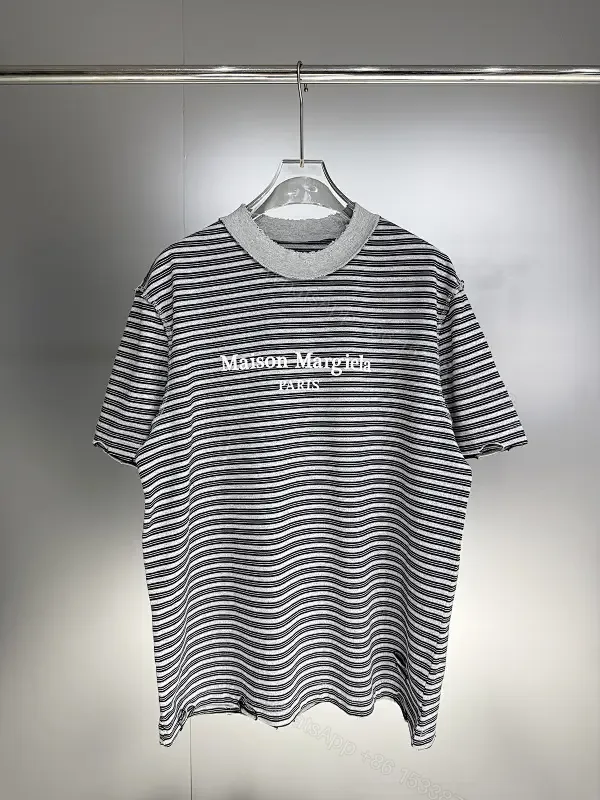 View 1 of Striped Cotton Tee | Rib Knit Crew Neck | Subtle Logo Everyday Wear