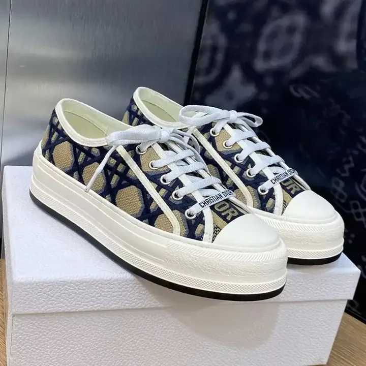 View 1 of WALK’N’DIOR PLATFORM SNEAKERS UNISEX MACROCANNAGE EMBROIDERED BLUE – CD148