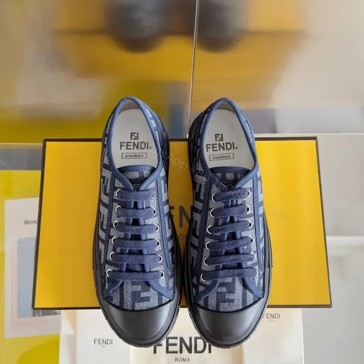 View 1 of Denim-Texture Fendi Sneakers: Luxe Monogram, All-Day Comfort