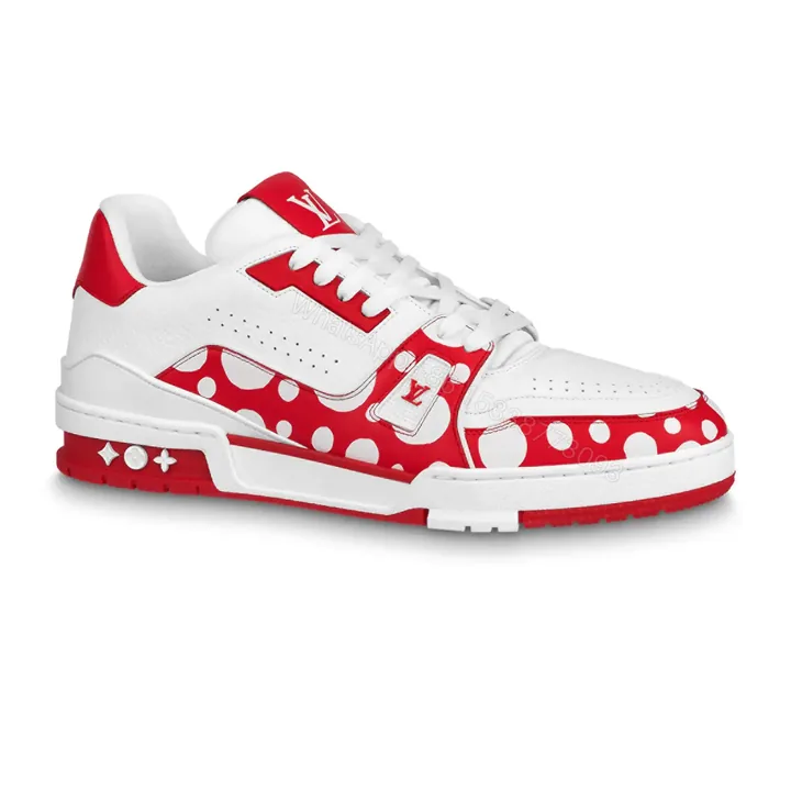 View 1 of LOUIS VUITTON X YAYOI KUSAMA TRAINER CALF LEATHER SNEAKER IN RED AND WHITE – LSVT373