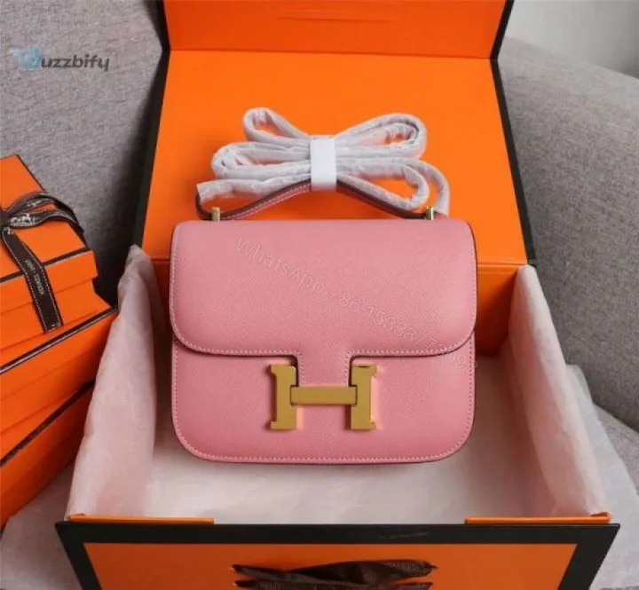 View 1 of First Copy Hermes Constance Style Pink Mini Sling Bag With Gold H Lock And Premium Finish