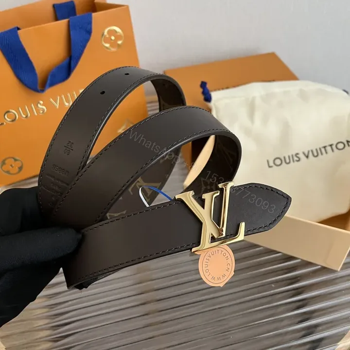 View 1 of Premium Leather Belt with Gold LV Interlock Buckle