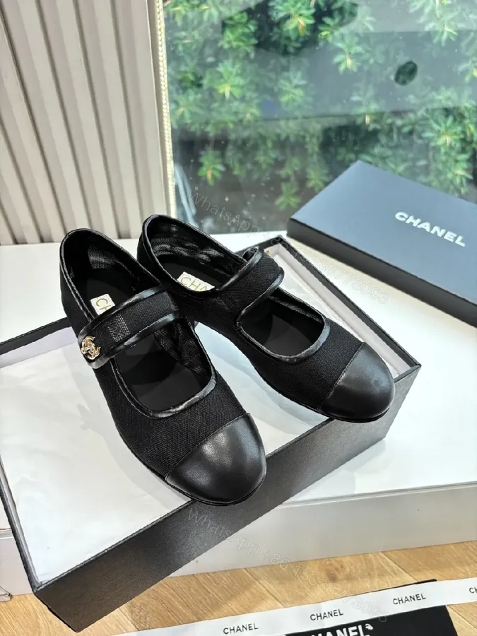 View 1 of Black Canvas & Leather Mary Jane Flats - Designer-Inspired Comfort