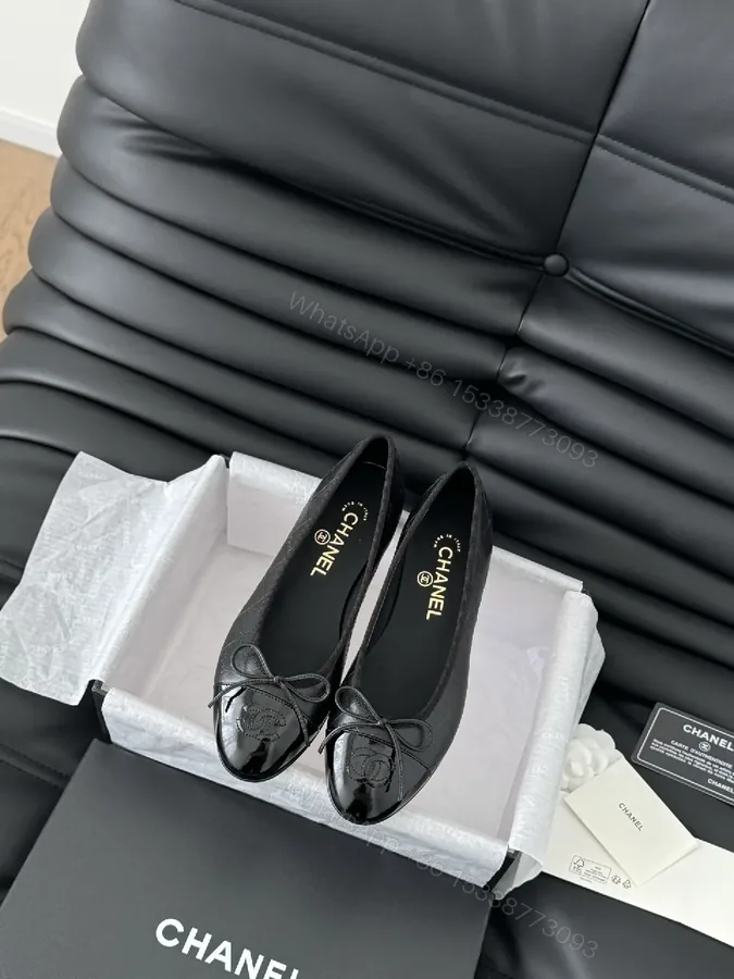 View 1 of Satin Ballet Flats: Logo Motif, Patent Toe Cap, Comfort Collection