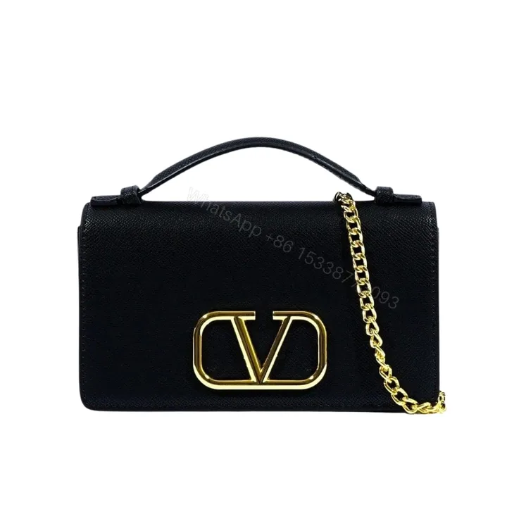 View 1 of VALENTINO GARAVANI VLOGO SIGNATURE GRAINY WALLET WITH CHAIN BLACK 22CM