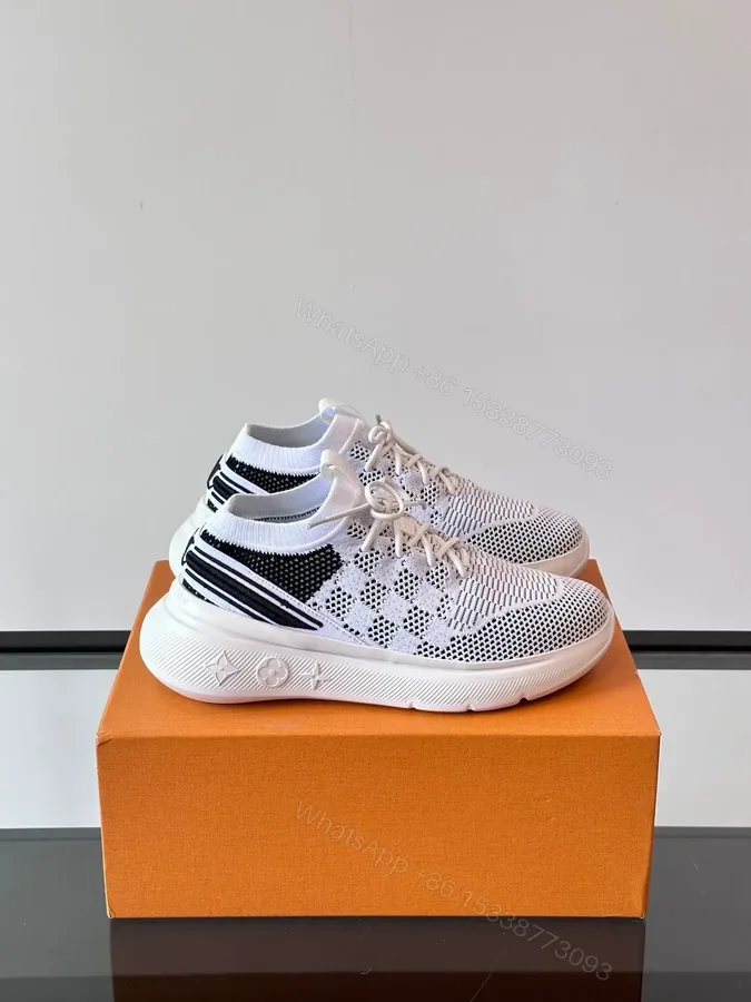 View 1 of LV Men White Knit Mesh Sneakers