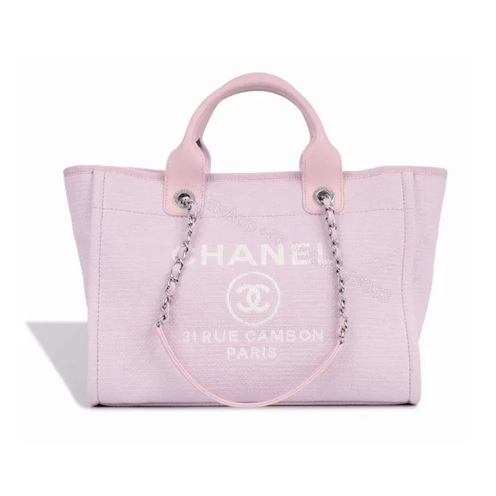 View 1 of Chanel Small Deauville Shopping Tote Bag Mixed Fibers Pink 33Cm