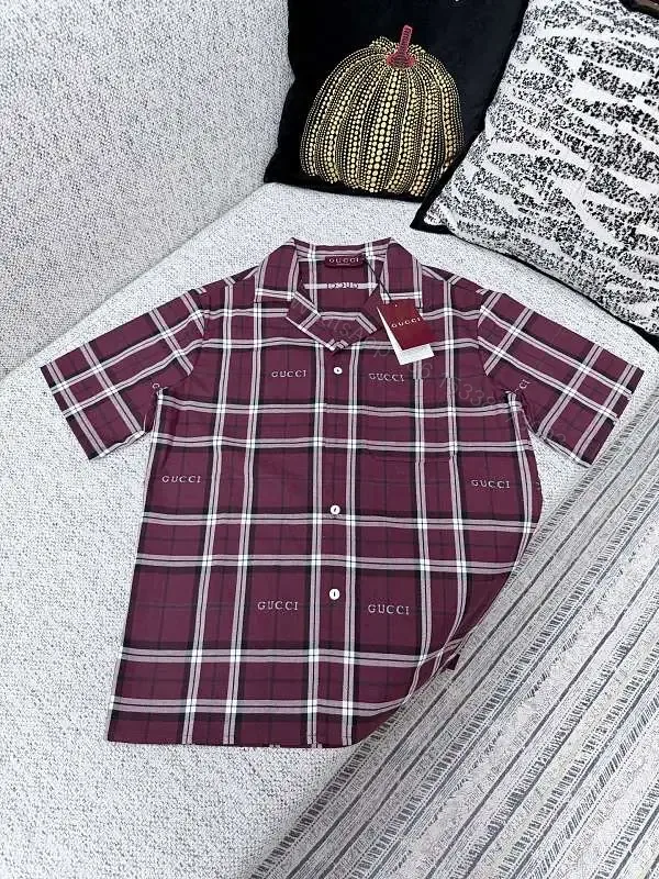 View 1 of Burgundy Plaid Button-Up — Premium Casual Camp Collar Shirt