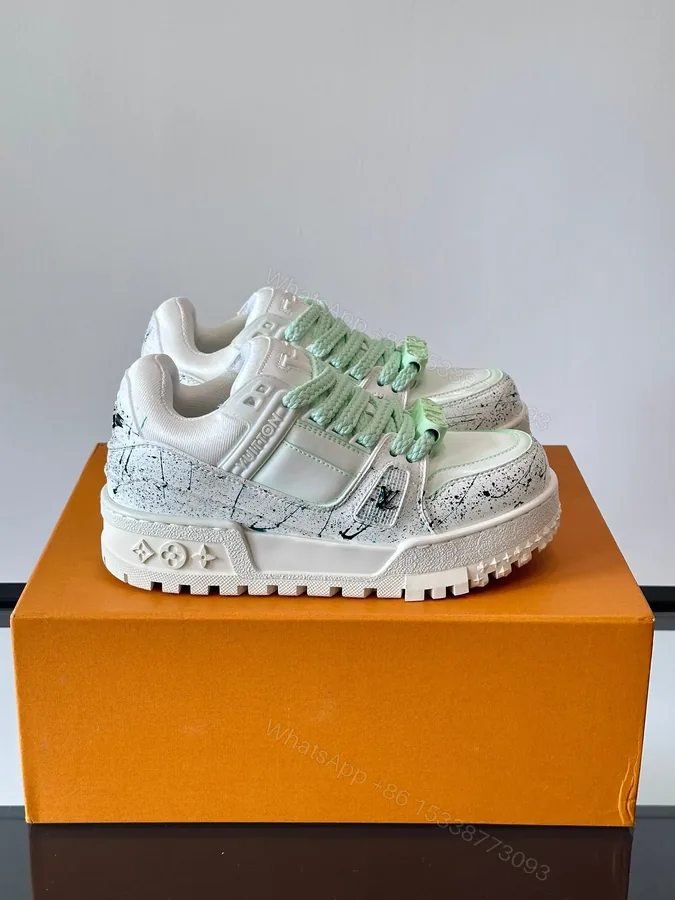 View 1 of LV Men White Leather Paint Splatter Sneakers