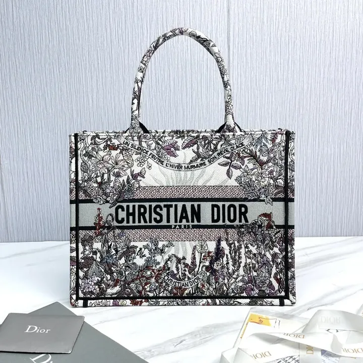 View 1 of Lux Floral Jacquard Tote - Diamond Logo Stripe, Dior-style Luxury Tote
