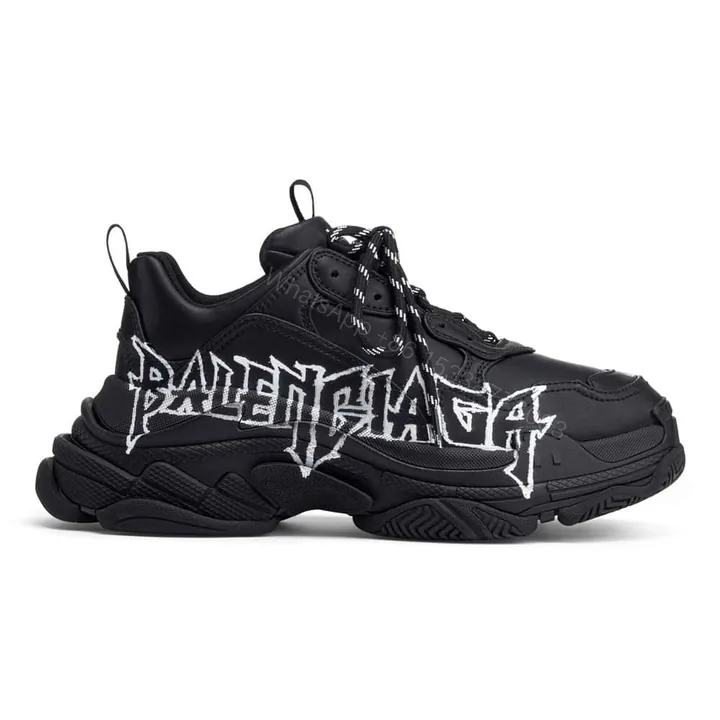 View 1 of BALENCIAGA TRIPLE S SNEAKER IN BLACK AND WHITE DIY METAL ARTWORK PRINTED COWSKIN – BB270
