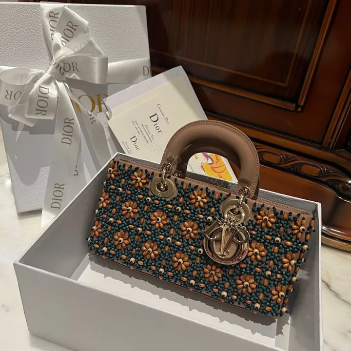 View 1 of Dior D-Joy Medium Handbag With Beaded Pattern Like Auth 26cm