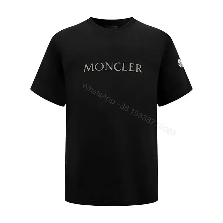 View 1 of Black Cotton Crewneck Tee with Logo Patch, Relaxed Fit T-shirt
