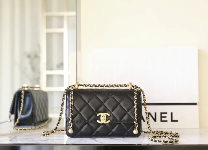 View 1 of Chanel-Inspired Black Quilted Flap Bag with Gold Chain