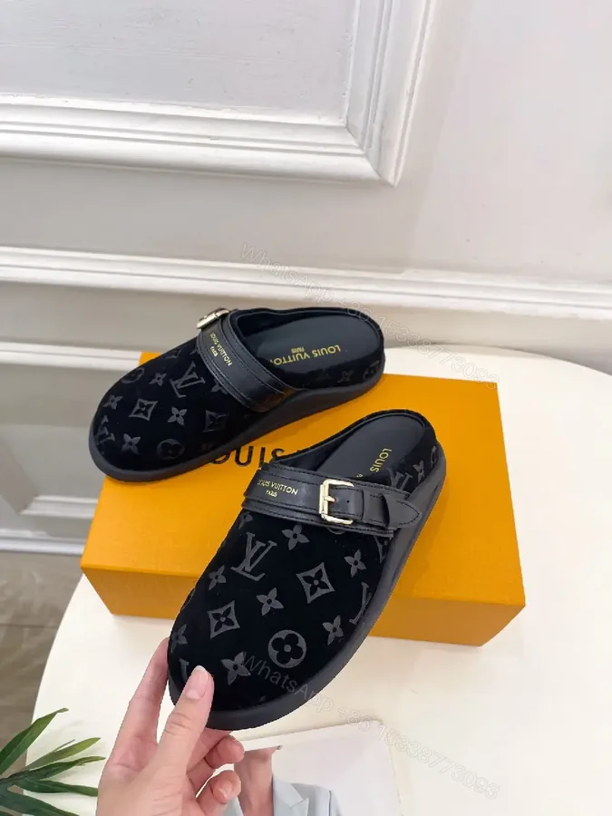 View 1 of Velvet Monogram Slip-Ons: Luxe, Comfortable Mules