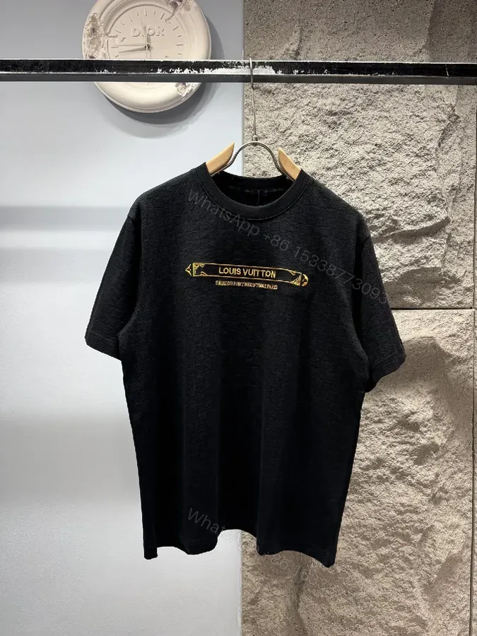 View 1 of Black Cotton Tee with Gold Logo Embroidery – Modern Luxury Casual