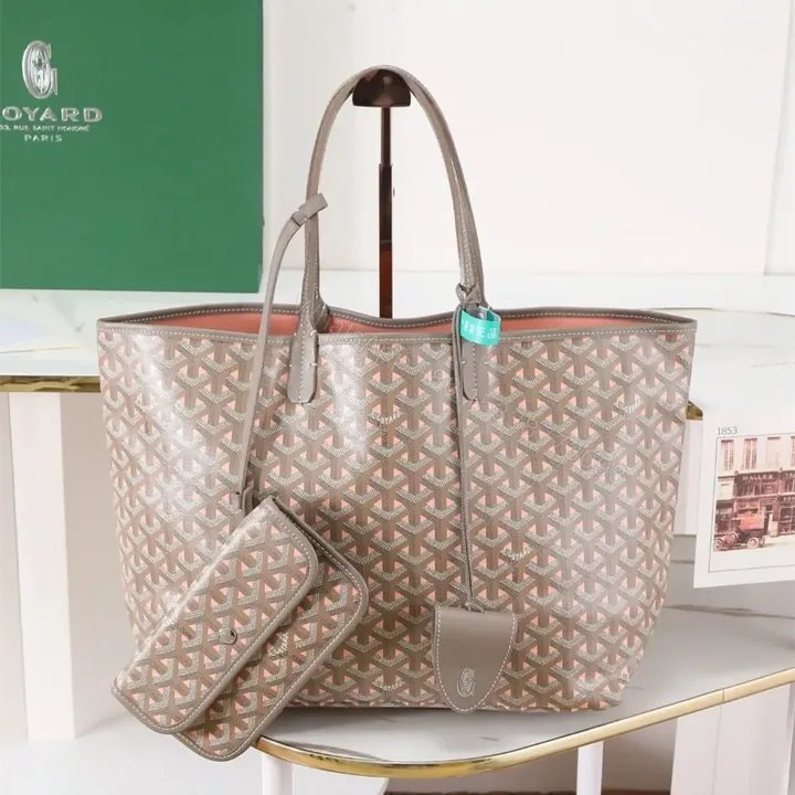 View 1 of 高仿Goyard*STLOUIP12滿印Tote手提袋咖粉免檢版小號