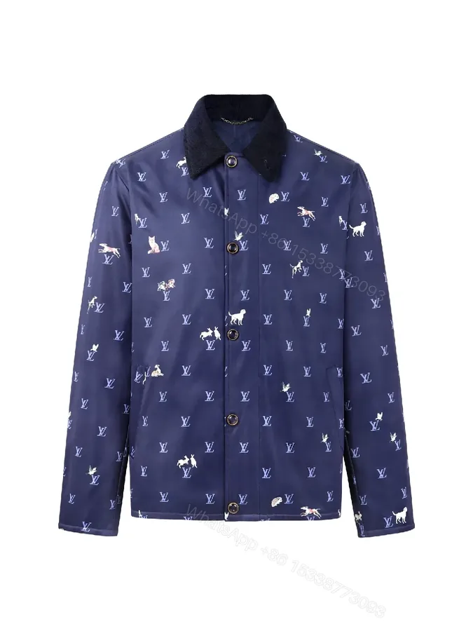 View 1 of Navy Print Coach Jacket: Monogram & Animal Motifs, Water-Repellent, Unisex