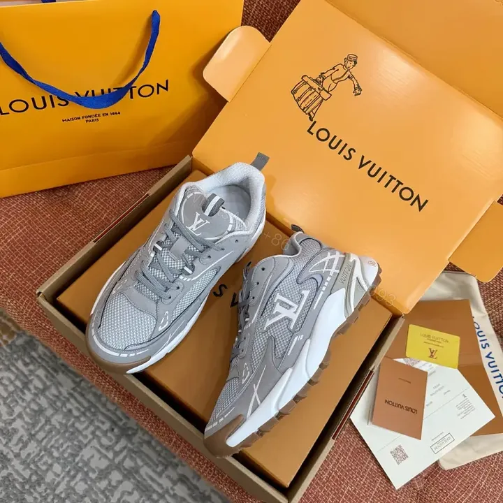 View 1 of Gray Mesh Leather Details Modern Durable Support Sneakers