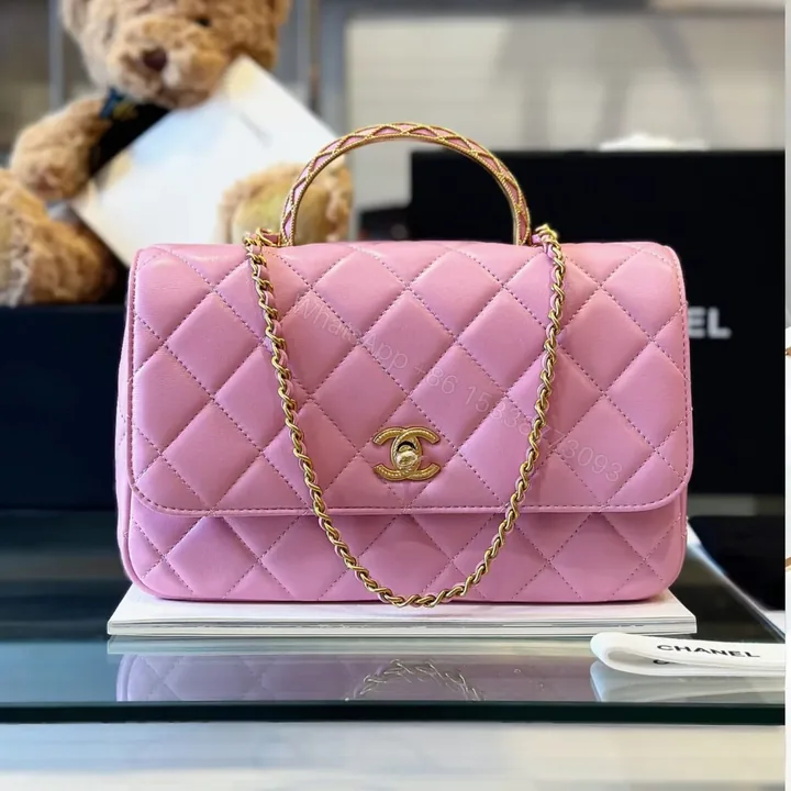 View 1 of Chanel Coco Mini Handbags Pink With Lock Gold 22x21cm