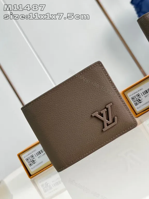 View 1 of Brown Leather Compact LV Wallet: Discreet Luxury, Slim Card Holder