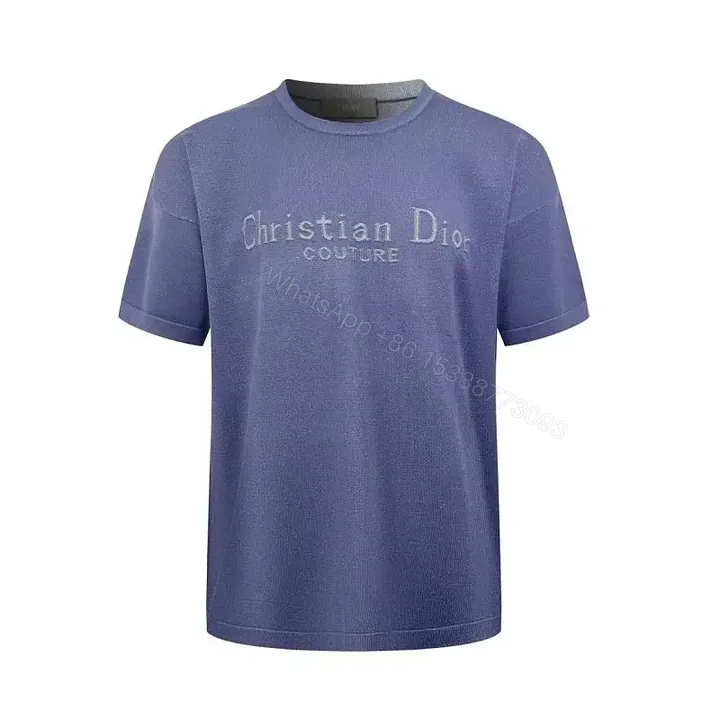 View 1 of Purple Cotton Knit T-Shirt, Dior Logo, Casual Style, Short-Sleeve Shirt