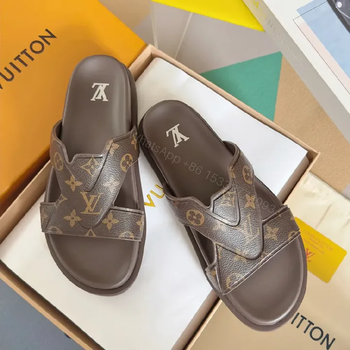 View 1 of Brown Monogram Sandals: Signature Straps, All-Day Comfort