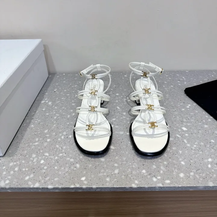 View 1 of 高仿Celine*361233958一字帶粗跟涼鞋白色4CM免檢版