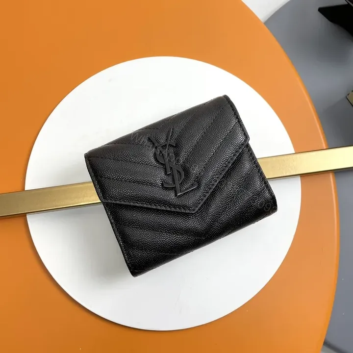 View 1 of Compact Leather Wallet: YSL-Inspired Luxury, Sleek & Durable