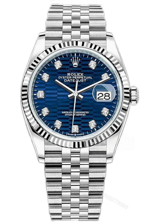 View 1 of Rolex Datejust M126234-0057 1:1 Replica Water Ripple Diamond Blue Dial Jubilee 36MM 3235 Movement Super Clone Watch