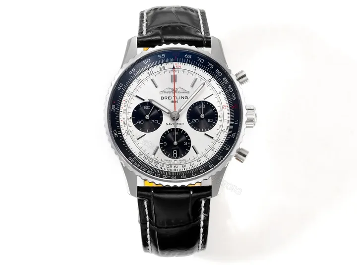 View 1 of Breitling Navitimer B01 Chronograph White Dial Black Leather Strap 43mm Premium Edition BRE-NAV-B01-43-WHT-LTH