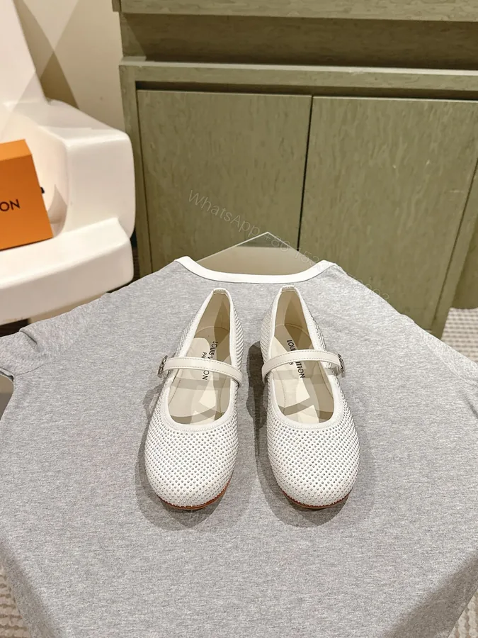 View 1 of LV Women White Mesh Mary Jane Flats